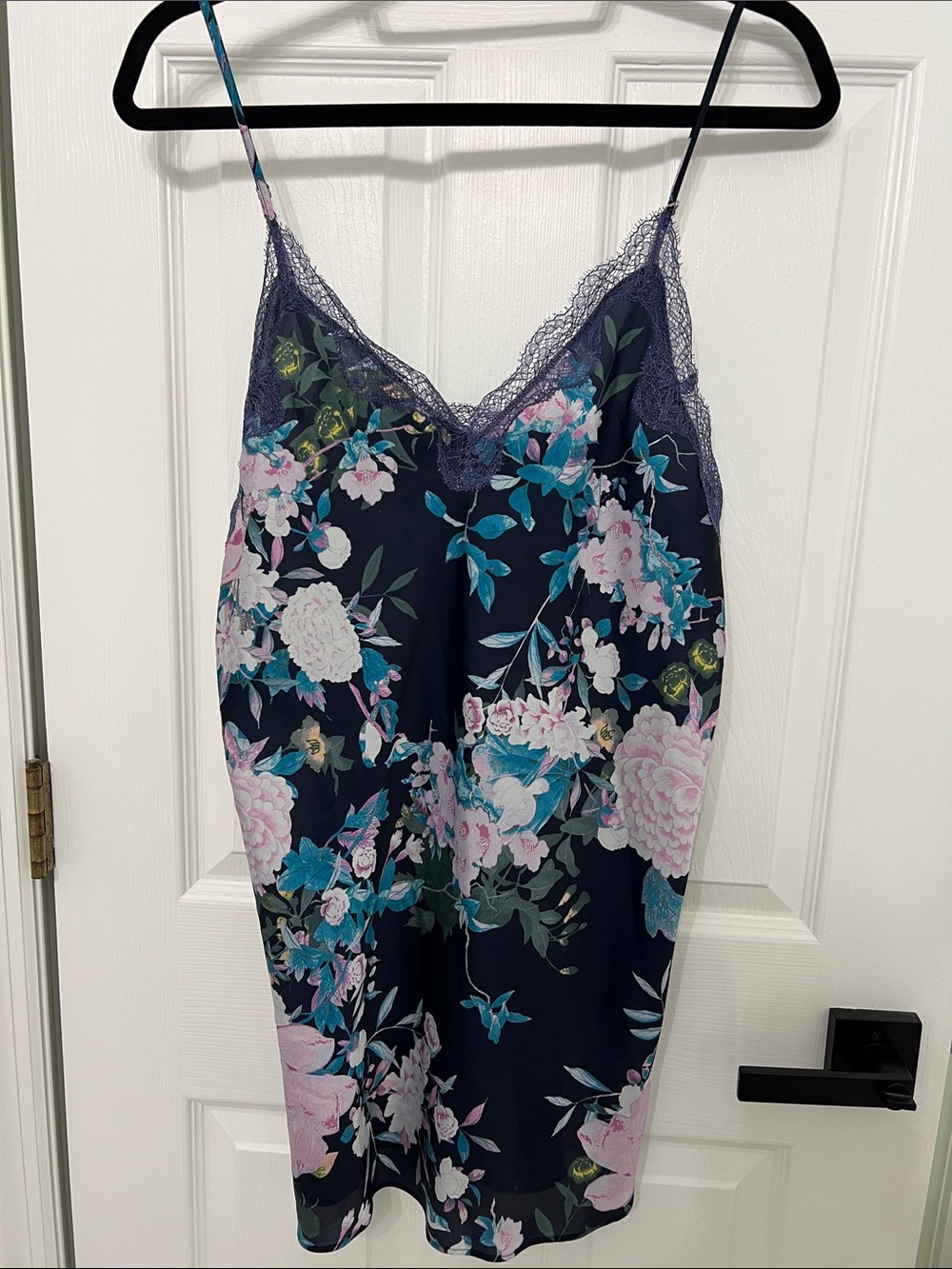 Victoria's Secret Navy Floral Lace-Trim Slip Dress